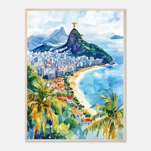 Rio de Janeiro Watercolor Painting Print Brazil Christ the Redeemer Copacabana Beach Wall Art Print Brazilian Cityscape Art by NataliaAyuArt