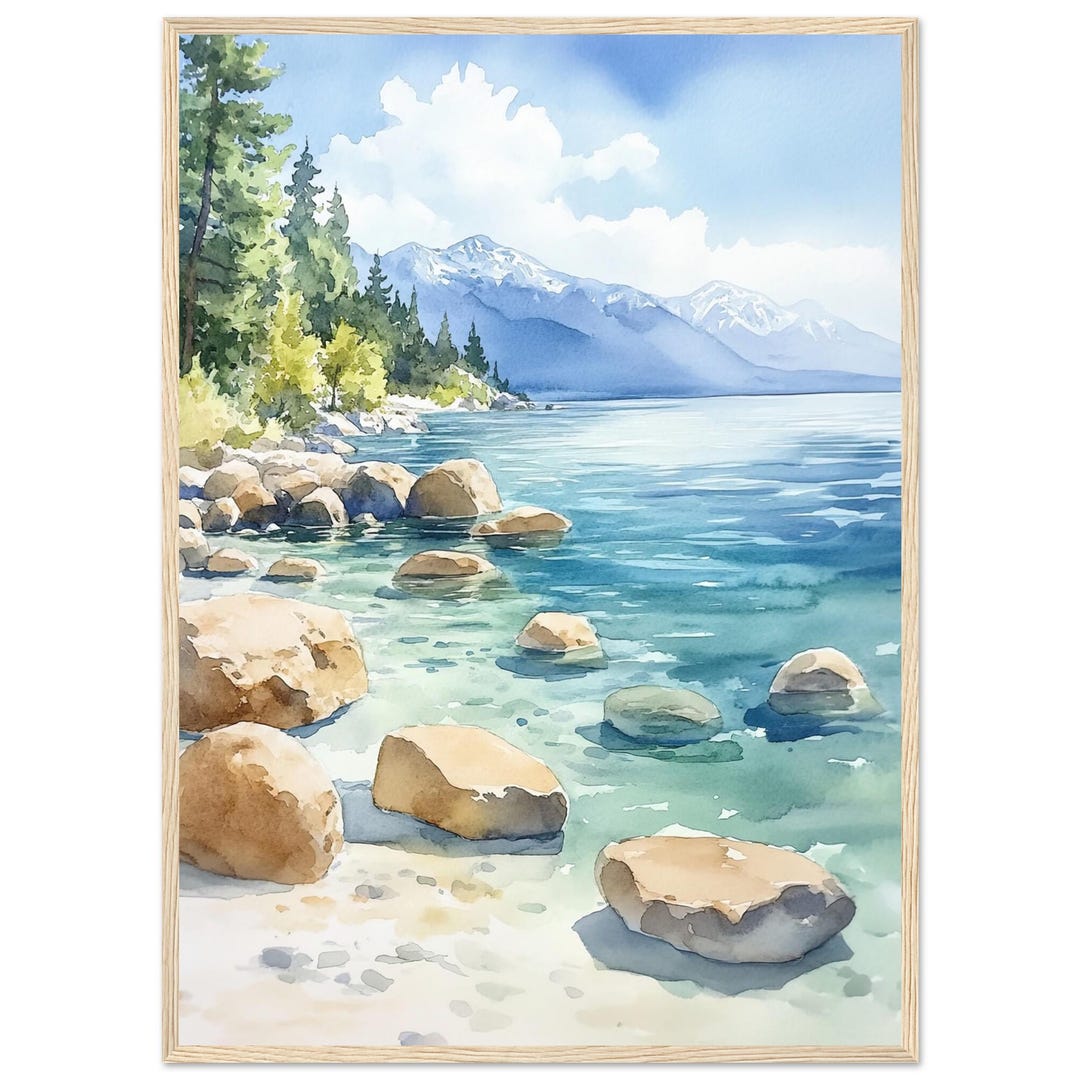 Lake Tahoe Watercolor Painting Print: Serene Mountain Landscape Art - Etsy