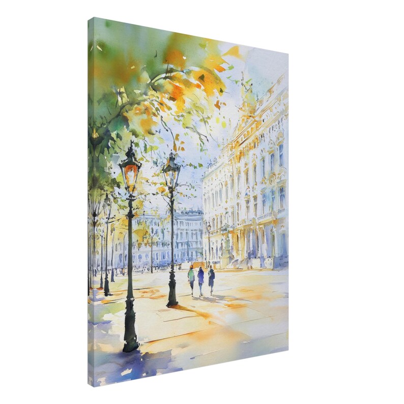 Aquarelprint van Wenen: Oostenrijkse stadsgezicht muurdecoratie, kunstwerk met historische Europese architectuur afbeelding 12