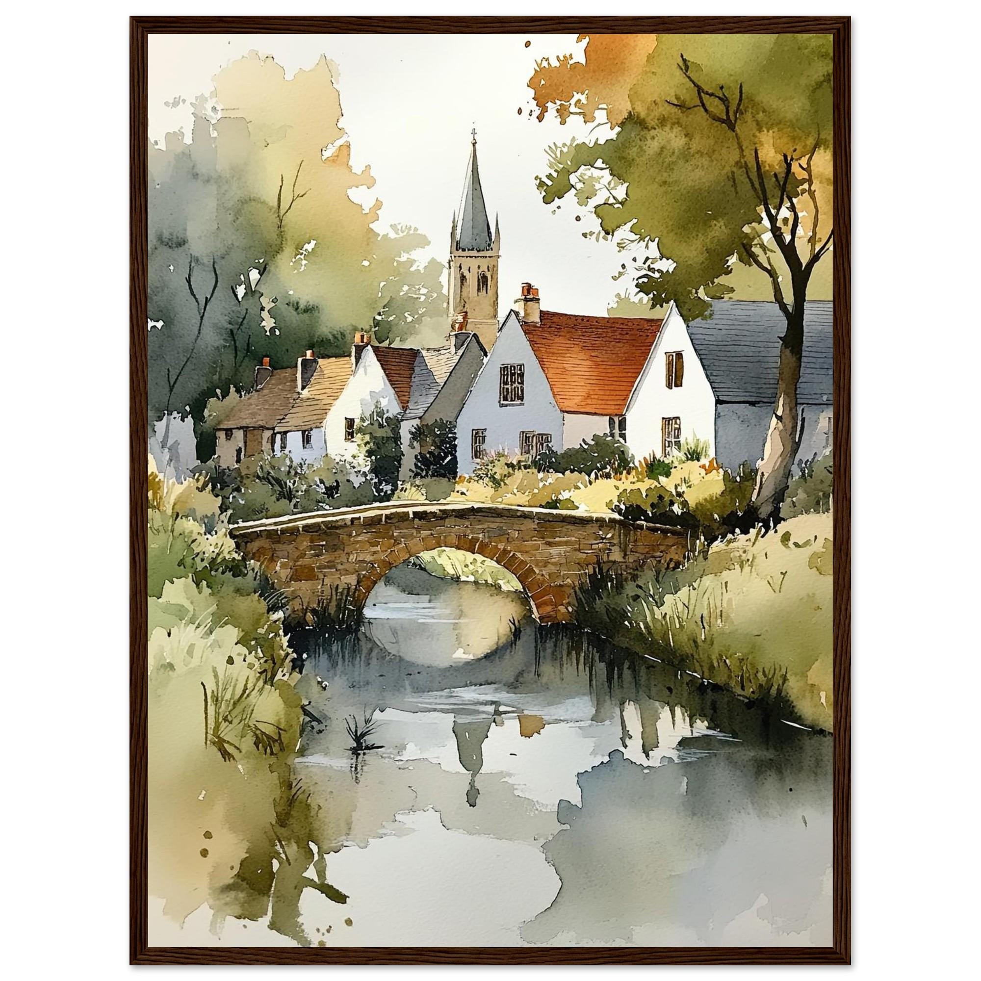 Cotswold Village Watercolor Painting Print English Countryside Wall Art Print Charming Peaceful Village Landscape Artwork by NataliaAyuArt