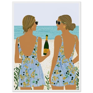 Stampa artistica Best Friends - Stampa artistica da parete Summer Vibes Beach - Elegante scena di spiaggia acquerello - Opera d'arte di moda estiva di NataliaAyuArt