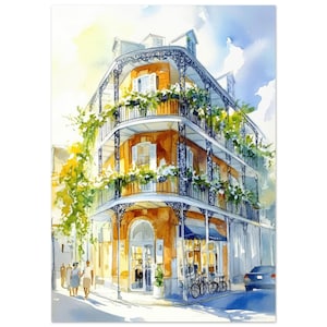 Pintura em aquarela de Nova Orleans, impressão de arte de parede do French Quarter, arte dos EUA, arte da Louisiana, decoração de arquitetura do sul por NataliaAyuArt