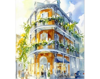 French Quarter Watercolor Print: New Orleans Architecture Wall Art