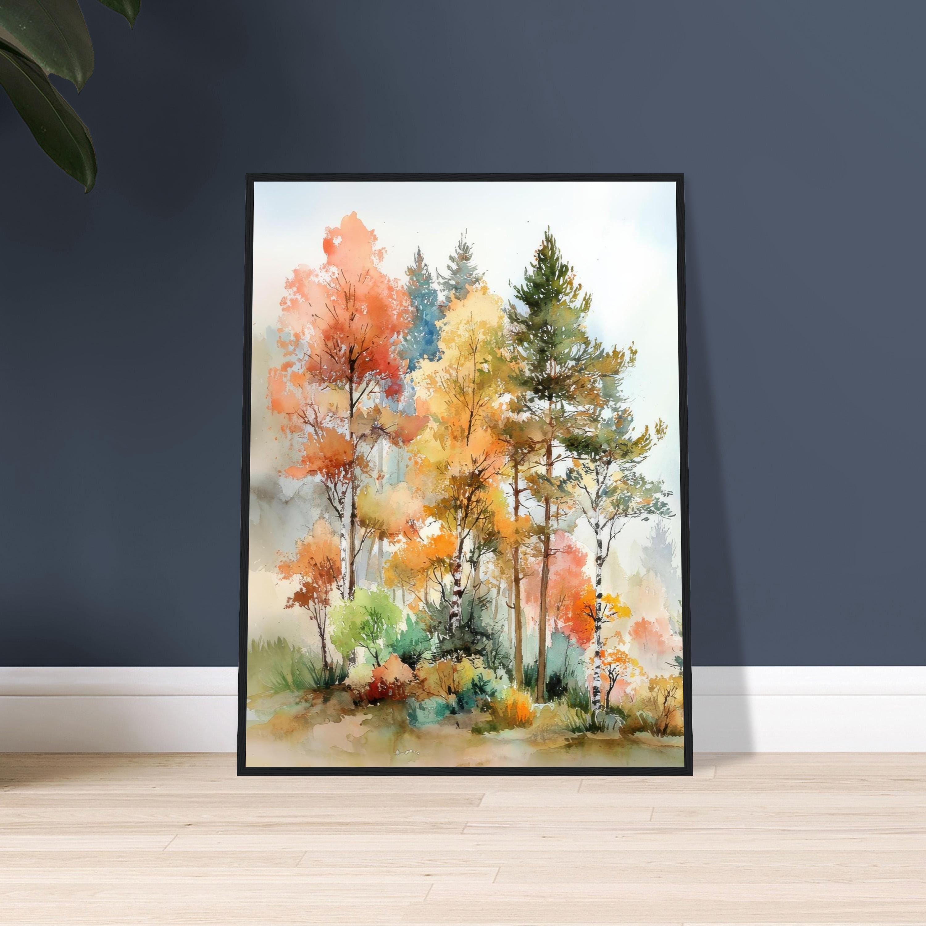秋の森の水彩画：色鮮やかな秋の風景画アートプリント - Etsy 日本