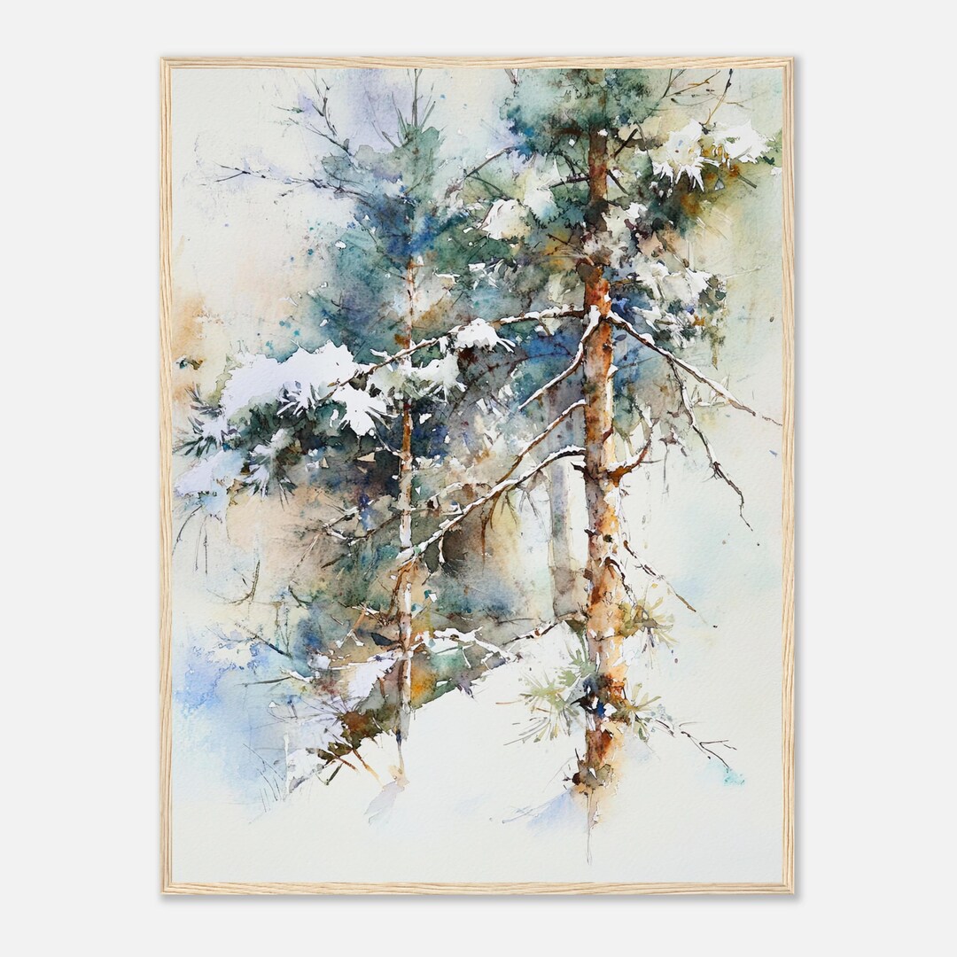 Snowy Pine Trees Watercolor Print: Winter Forest Wall Art Evergreen ...