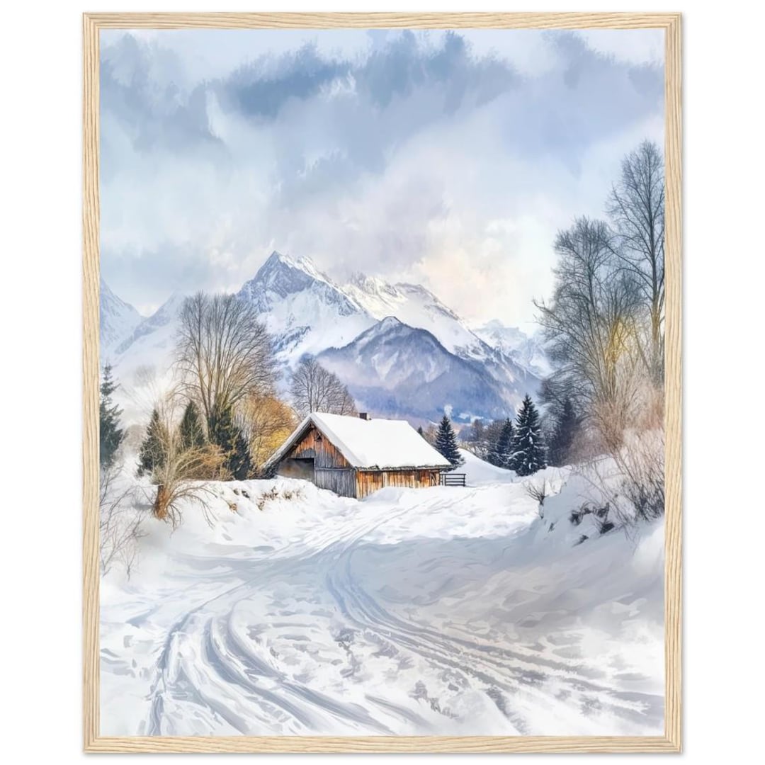 Winter Alps Cabin Print: Snowy Mountain Landscape Watercolor Poster - Etsy
