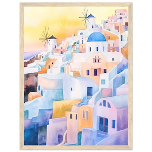 Santorini Greece Watercolor Painting PRINT Greek Island Architecture Wall Art Print Santorini Mediterranean Travel Poster  by NataliaAyuArt