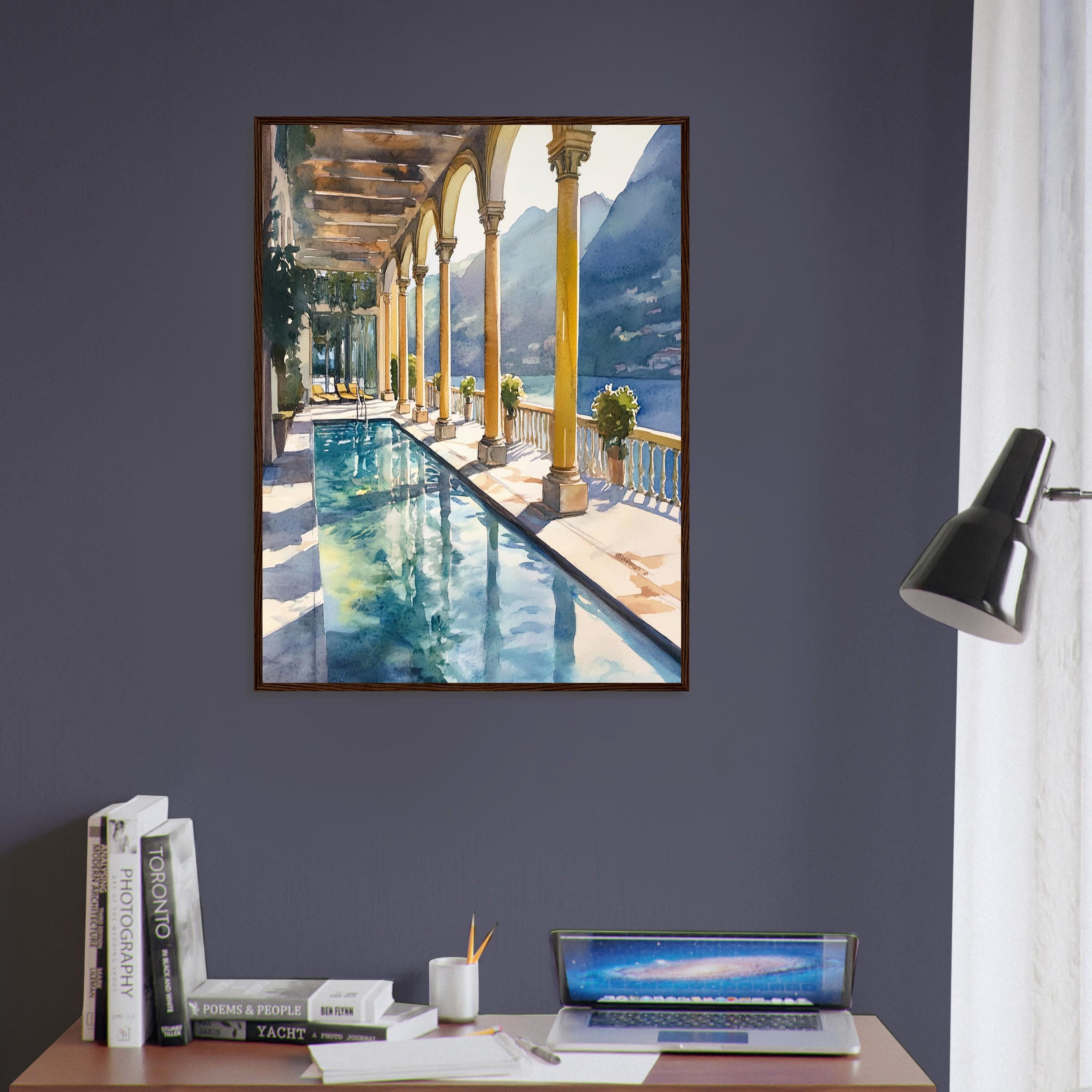 Lake Como Villa Pool Watercolor Art Print: Italian Architecture Artwork ...
