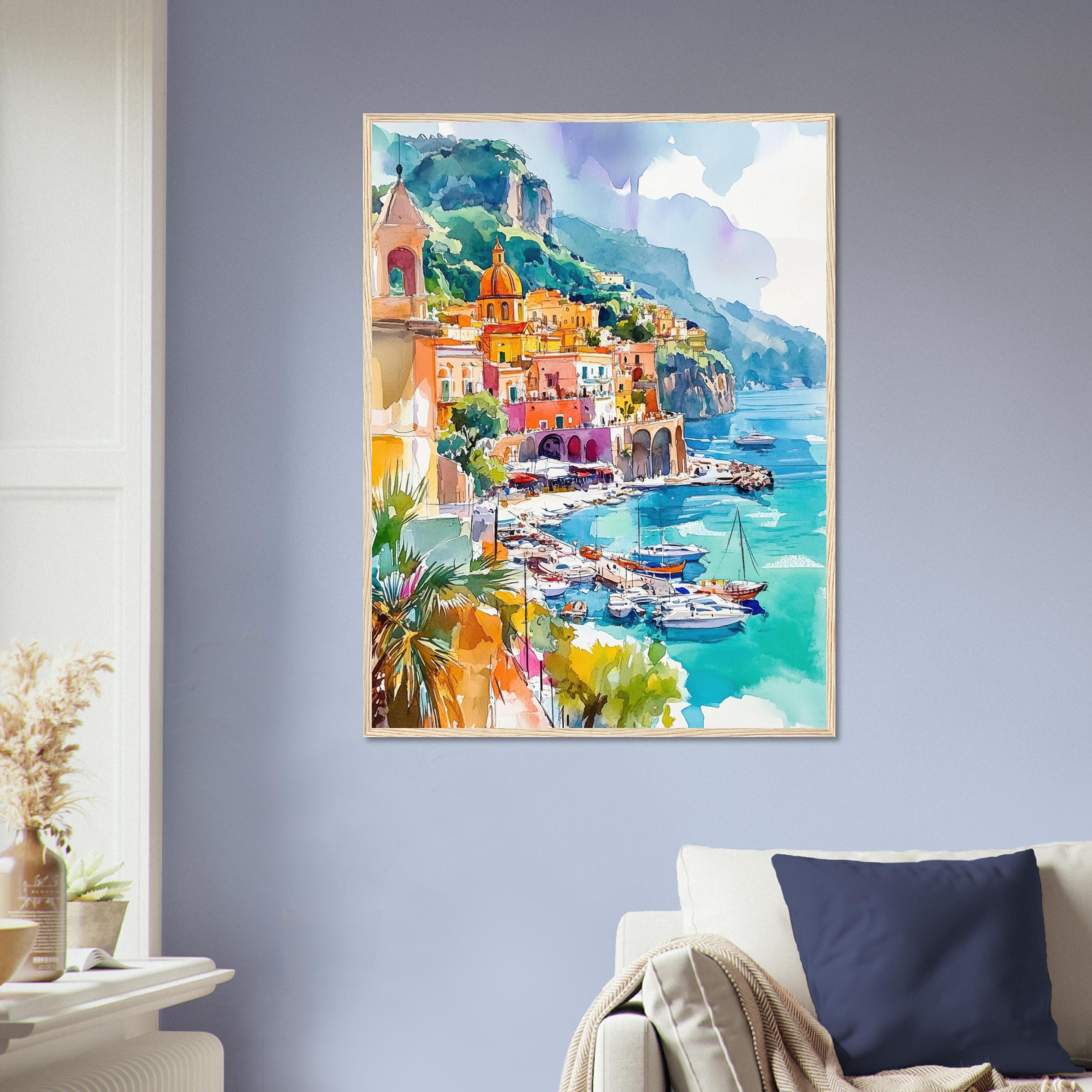 ソレント イタリア 水彩画：アマルフィ海岸の海辺のアート - Etsy 日本