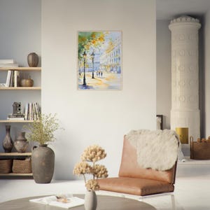Aquarelprint van Wenen: Oostenrijkse stadsgezicht muurdecoratie, kunstwerk met historische Europese architectuur afbeelding 6