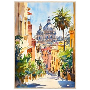Roman Street Watercolor Painting Italy Fine Art Print Travel Poster Italian Architecture Artwork  Rome Cityscape Poster by NataliaAyuArt