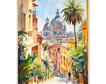 Rome Italy Watercolor Print: Italian Architecture Travel Poster