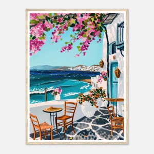 Greek Island Canvas Art PRINT Coastal Wall Art Print Mediterranean Canvas Print Matte Poster or Canvas with Modern Wooden Frame Options