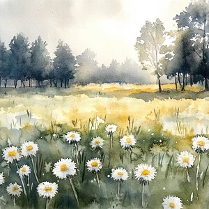 Stampa acquerello di Daisy Field Ohio, Midwest Prairie, stampa artistica da parete, paesaggio forestale, prato di fiori selvatici, di NataliaAyuArt