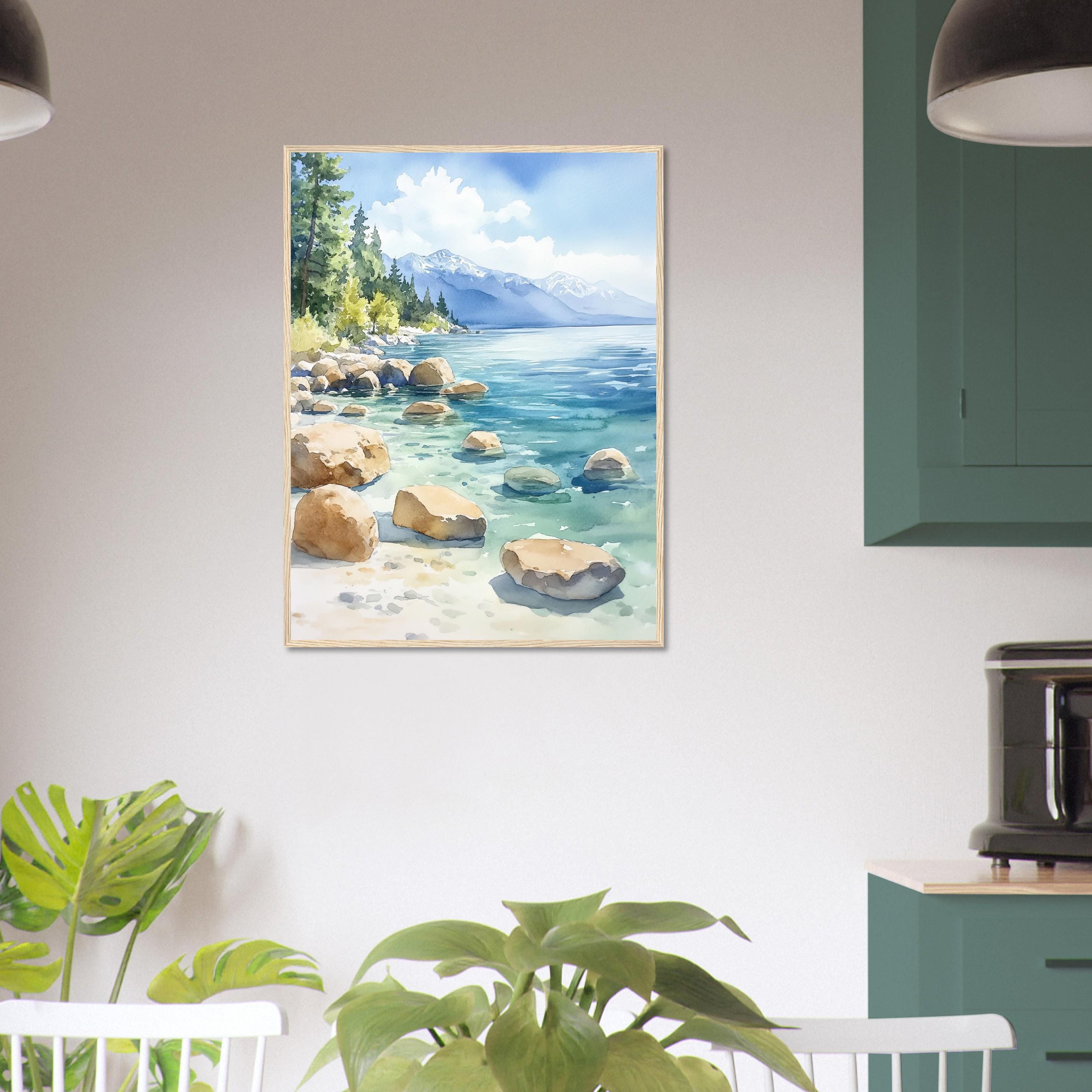 Lake Tahoe Watercolor Painting Print: Serene Mountain Landscape Art - Etsy