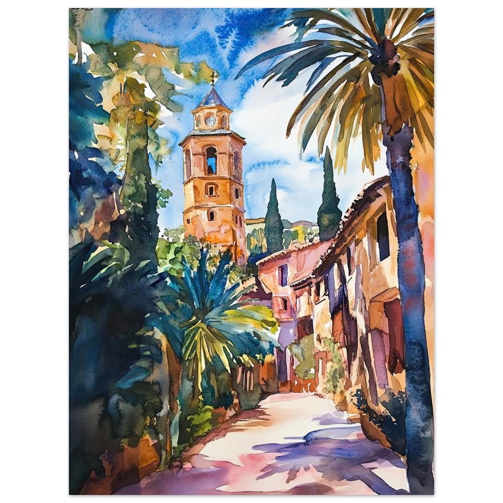 マラガ（スペイン）の水彩画：アンダルシアの街並み - Etsy 日本
