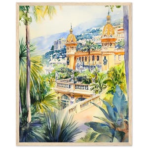 モンテカルロ カジノ アートプリント 水彩画 モナコ ウォール アートプリント 見事な建築 地中海旅行ポスター NataliaAyuArt 作