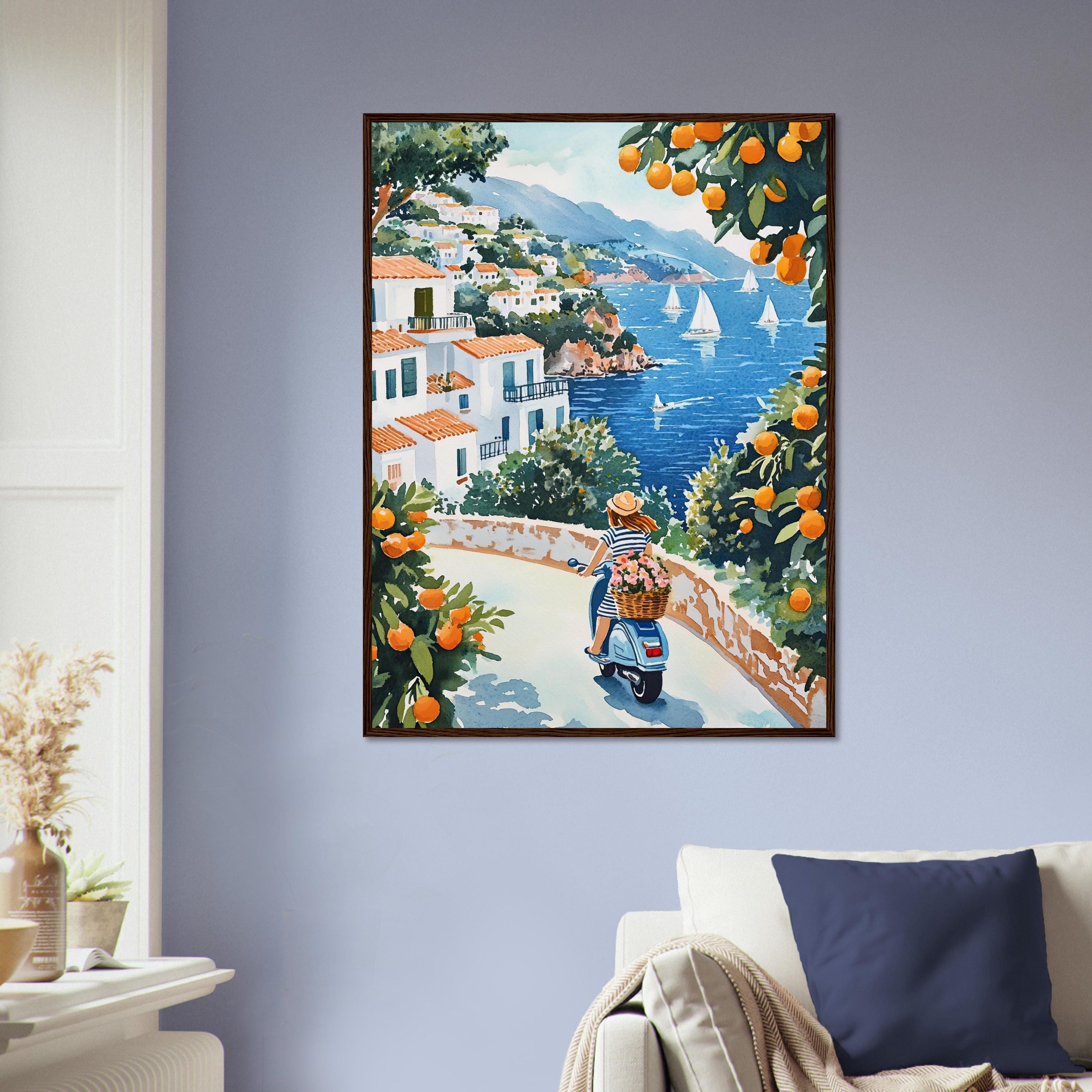 Amalfi Coast Scooter Ride Print: Mediterranean Coastal Road Art - Etsy