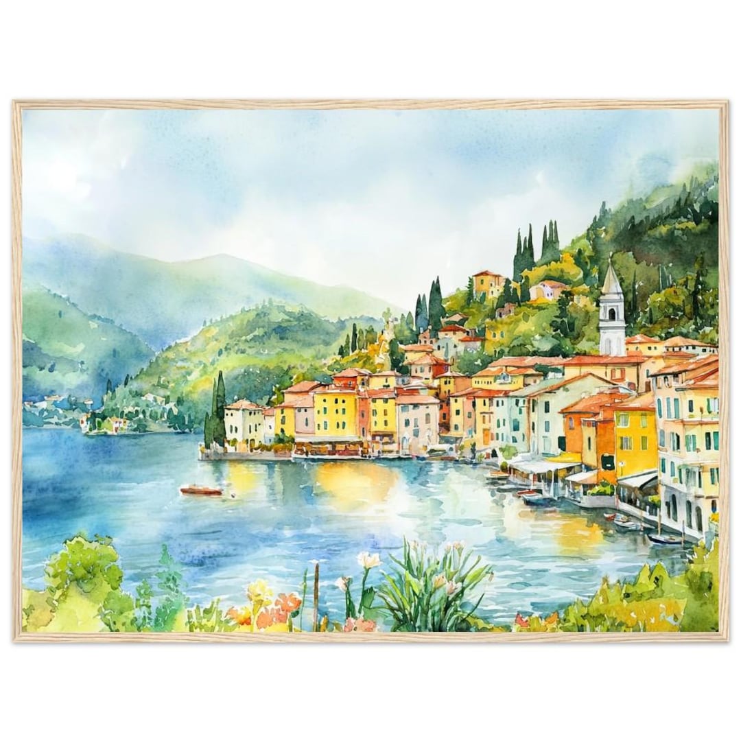 Lake Como Italy Watercolor Print: Italian Lakeside Village Art - Etsy