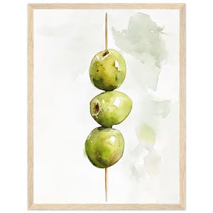 Green Olives Painting Watercolor Print Food Still Life Wall Art Print Olive Kitchen Artwork Mediterranean Food Fine Art by NataliaAyuArt
