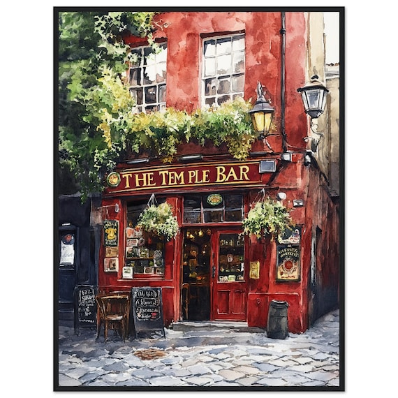 Temple Bar Art Print: Dublin Pub Watercolor Style, Irish Street Scene Painting, Iconic Irish Pub Poster