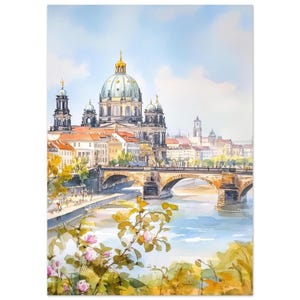 Dresden Frauenkirche Watercolor Painting PRINT Germany Wall Art Print Dresden River Artwork German Travel Poster by NataliaAyuArt
