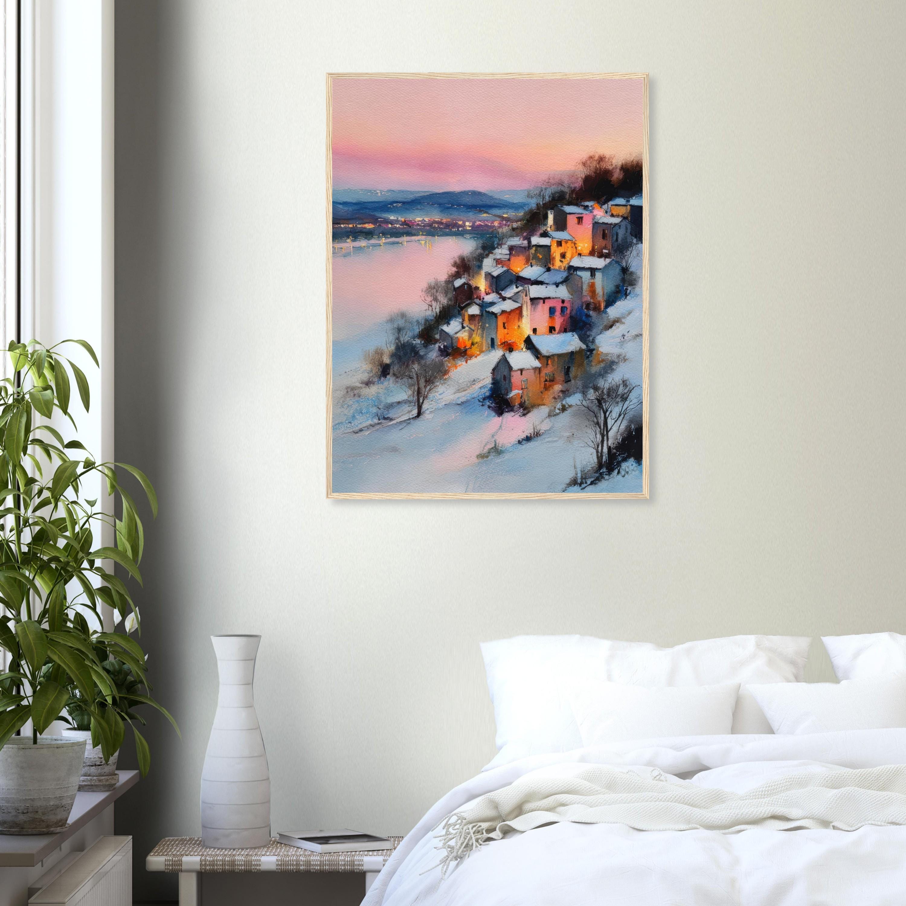 冬の村の水彩画：心地よいヨーロッパの風景画 - Etsy 日本