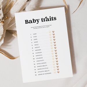 Bold Minimal Baby Traits Game | Instant Printable Download | Baby Shower Game | Neutral Baby Shower