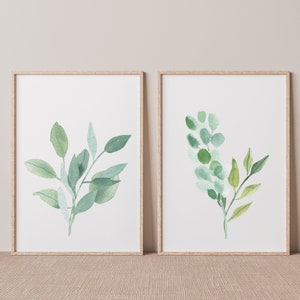 Set of Green Leaves, DIGITAL PRINTS, High Quality, Botanical, Greenery, Plant Wall Decor, Wall Art, Watercolor Printable, Home Décor