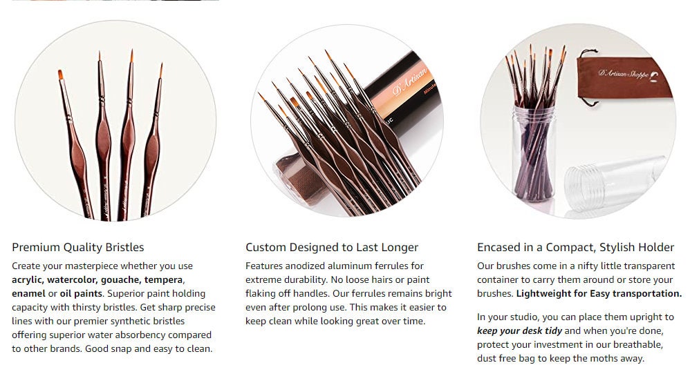 Pinceaux Miniatures, Lot De 11/22 Pinceaux Pour Peinture Acrylique