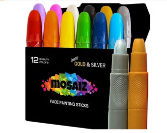 Kids Face Paint Sticks, 12 Colors, Washable Cosplay Makeup
