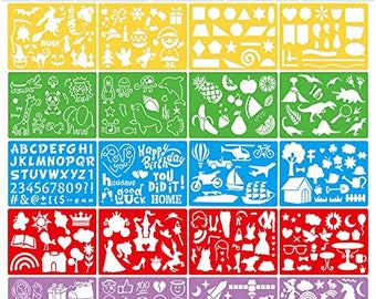 Kids' Stencil Drawing Kit: 25 Plastic Stencils, 400+ Shapes, Ideal Birthday Gift for Boys and Girls.