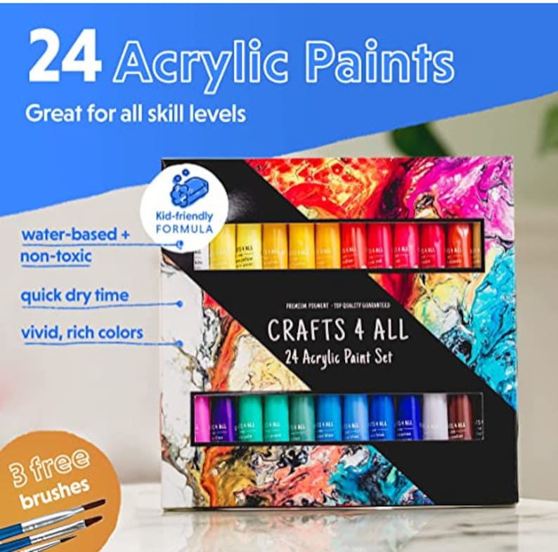 Crafts 4 All Acrylic Paint Set 24pack of 12ml Art Paints for Canvas