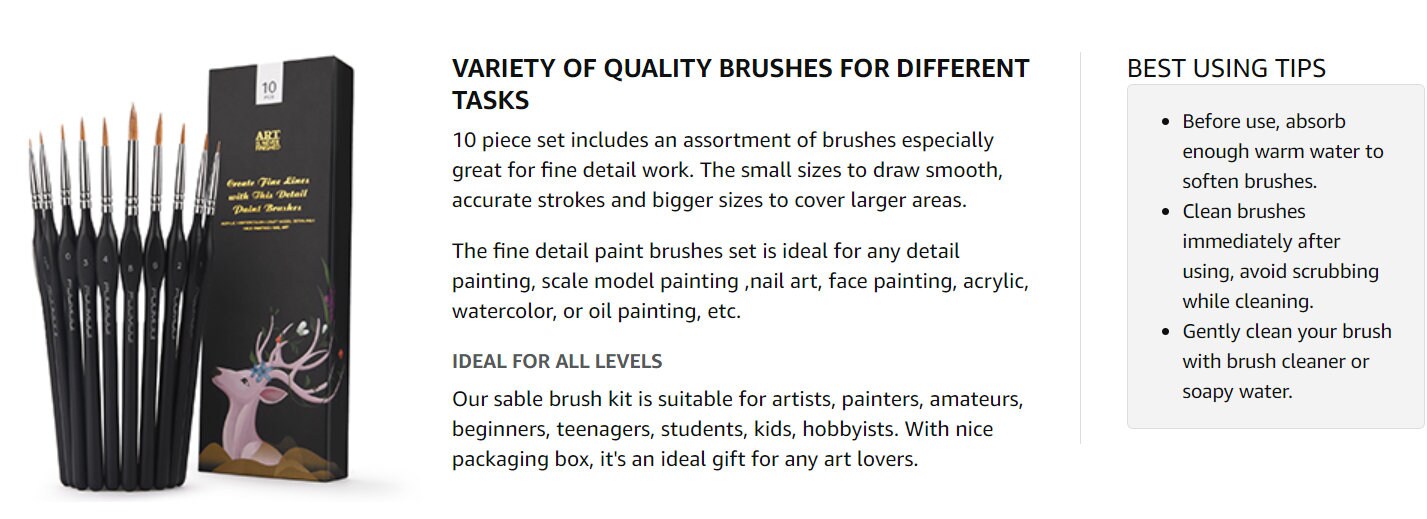 Detail Paint Brushes Set 10pcs Miniature Brushes for Fine Detailing & Art  Painting - Acrylic, Watercolor, Oil, Models, Warhammer 40k Miniature  Figures, Fine Detailing 