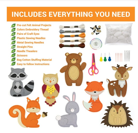 Kit Couture Feutre Pour Enfants - Animaux à Coudre Soi-même - Activité Manuelle 6-12 Ans