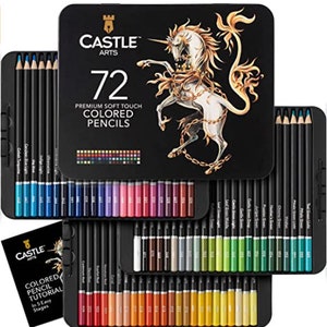 Castle Art Supplies 72 Colored Pencils Set for Adult Artists, Professionals and Colorists / Protected and Organized in Presentation Tin Box