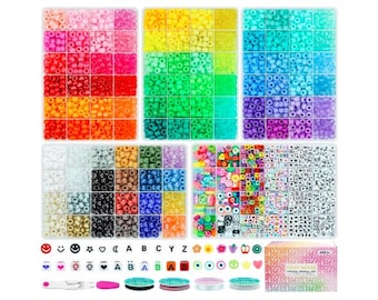 800Pcs DIY Bracelet Making Pony Beads Kit for Kids/Friendship Bracelets & Jewelry Making for Kids ages 6+
