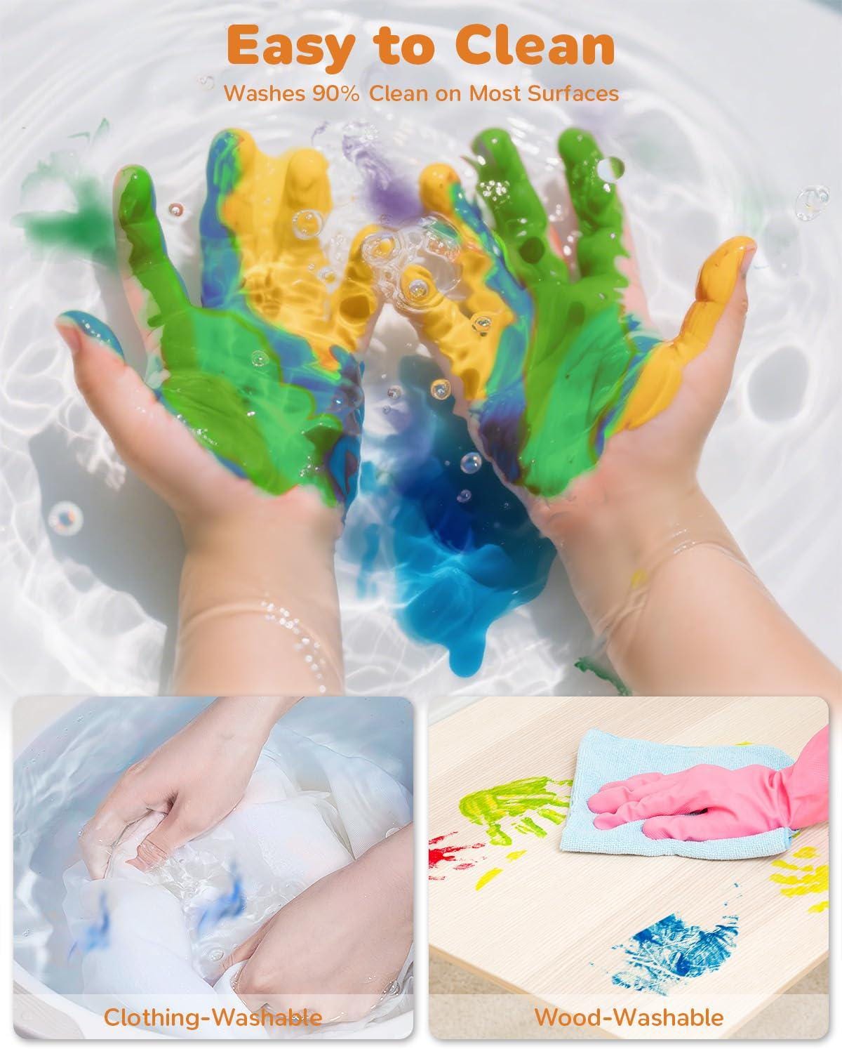 Gifort Pintura De Dedos Para Niños - Set De 12 Colores De 60 Ml Lavables Y No Tóxicos - Incluye Pinceles, Esponjas, Delantal, Paleta Y Tarjetas - Ideal Para Arte Infantil