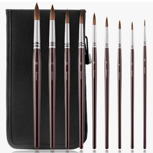 Kolinsky Sable Watercolor Brushes Set 9pcs Round Detail Pointed