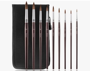 Kolinsky Sable Watercolor Brushes Set - 9Pcs Round Detail Pointed Tip Paint Brush for Watercolor Acrylics Inks