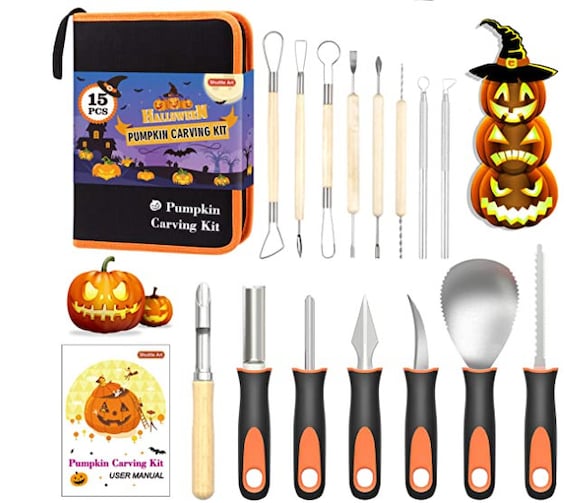 Halloween Pumpkin Carving Kit, 15pcs Premium Quality Stainless Steel  Pumpkin Carving Tools With Carrying Case for Adults & Teens Sculpting 