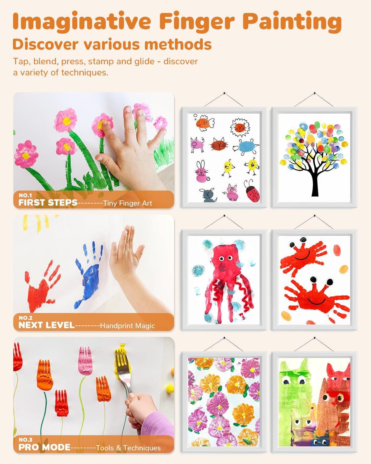Set De Pintura De Dedos Lavable Lubibi | 9 Colores + Pinceles, Esponjas Y Paleta | Delantal Incluido | Regalo Creativo Para Niños +3 Años