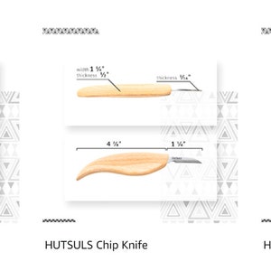 May include: Set of three wood carving knives with wooden handles. The knives are labeled "Sloyd Knife", "Chip Knife", and "Hook Knife".