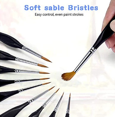 Kolinsky Sable Watercolor Brushes Set 9pcs Round Detail Pointed Tip Paint  Brush for Watercolor Acrylics Inks 