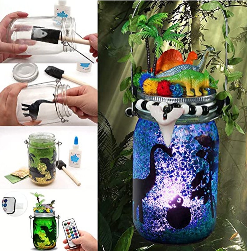 DIY Dinosaur Lantern Craft Kit W/ 6 Mini Dinosaurs, Dino Night Light