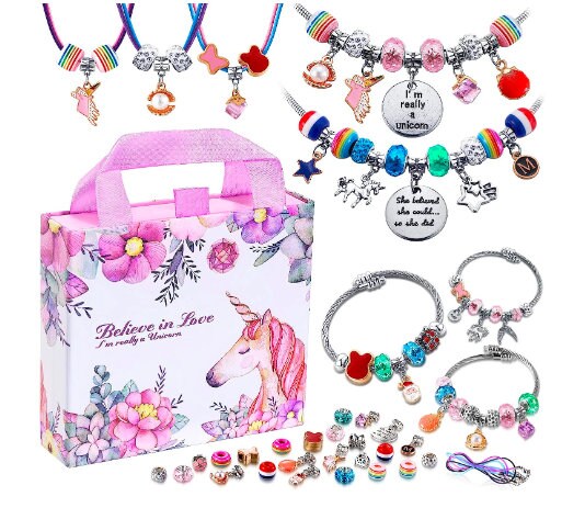 130 Pcs Charm Bracelet Making Kit , Mermaid Toy, Jewelry Beads for Girl Age  8-12, Creativity and Imagination Craft Set for 5 6 7 8 9 10 11 12 Year Old  Teenage Birthday, Christmas Stocking Gift 