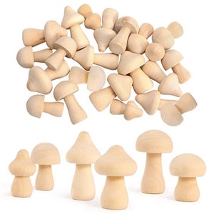 18 Pcs Unfinished Wooden Mushroom 6 Different Sizes Unpainted Wood Mushrooms for Children's Art & Craft Projects