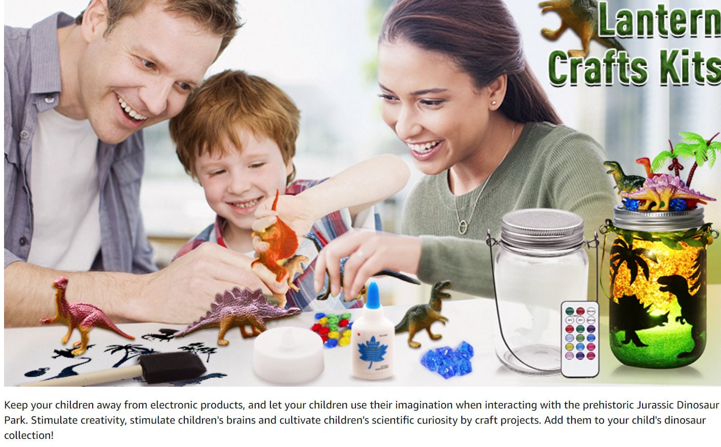 DIY Dinosaur Lantern Craft Kit W/ 6 Mini Dinosaurs, Dino Night Light