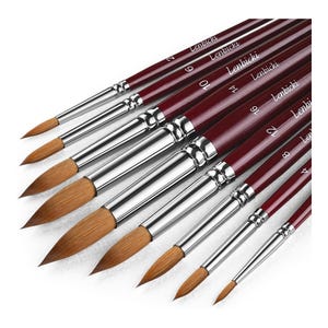 Kolinsky Sable Watercolor Brush Set: 9 Round Detail Tip Paint Brushes image 1