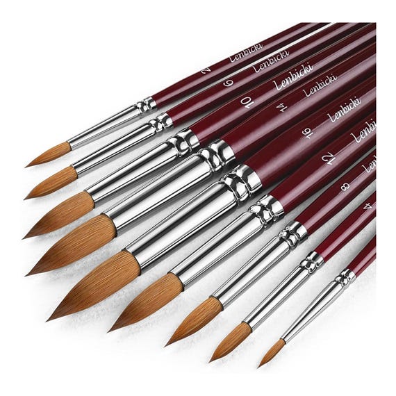 Kolinsky Sable Watercolor Brush Set: 9 Round Detail Tip Paint Brushes